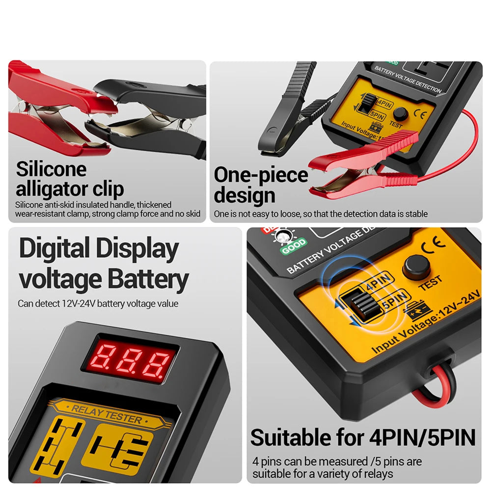 12V Automotive Relay Tester 4 Pin 5 Pin Diagnostic Tool with LED Voltage Display LamiWexi