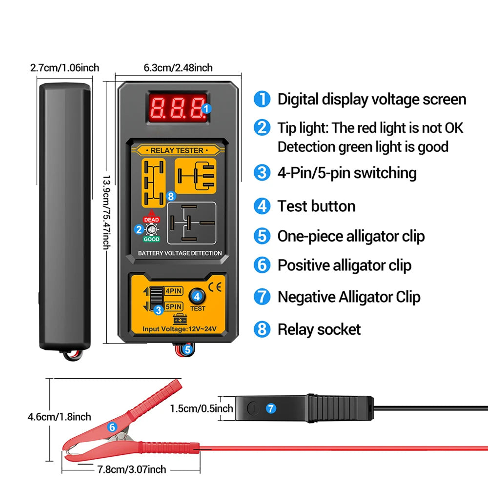 12V Automotive Relay Tester 4 Pin 5 Pin Diagnostic Tool with LED Voltage Display LamiWexi