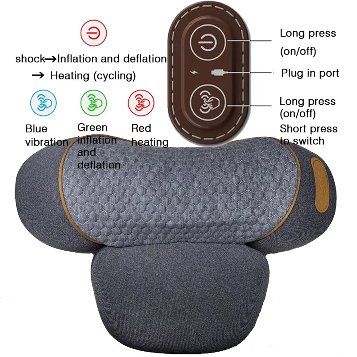 Neck Massager Pillow with Airbag Traction Heat Vibration Cervical Support Stretch LupiSopix