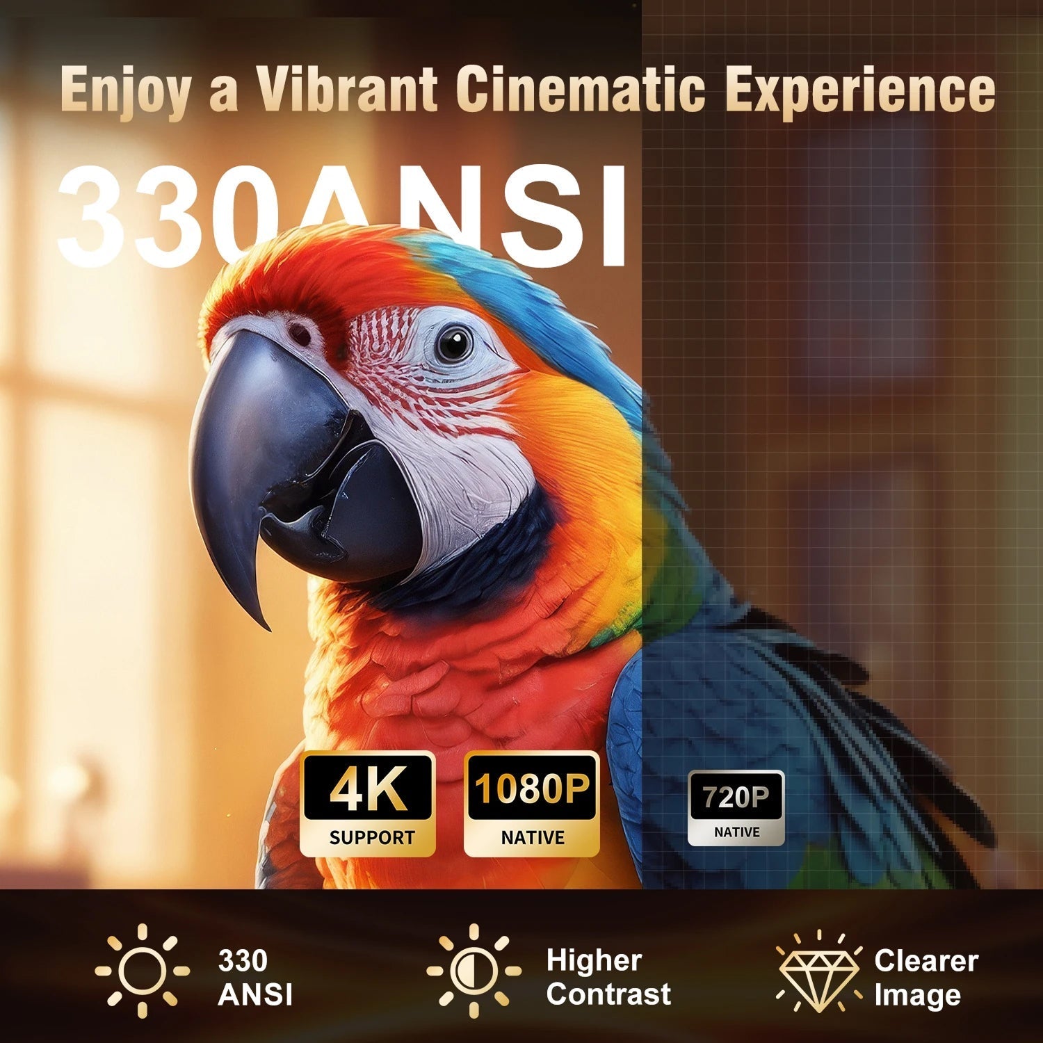 LuxovBeam Outdoor Projector 1080P 330 ANSI Daylight WiFi 6 Android 11 0.8:1 Throw Auto-Focus