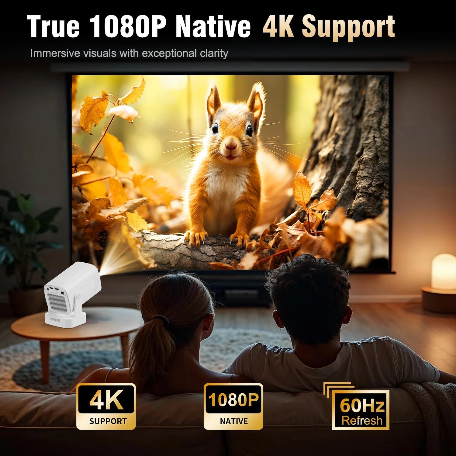 LuxovBeam Outdoor Projector 1080P 330 ANSI Daylight WiFi 6 Android 11 0.8:1 Throw Auto-Focus