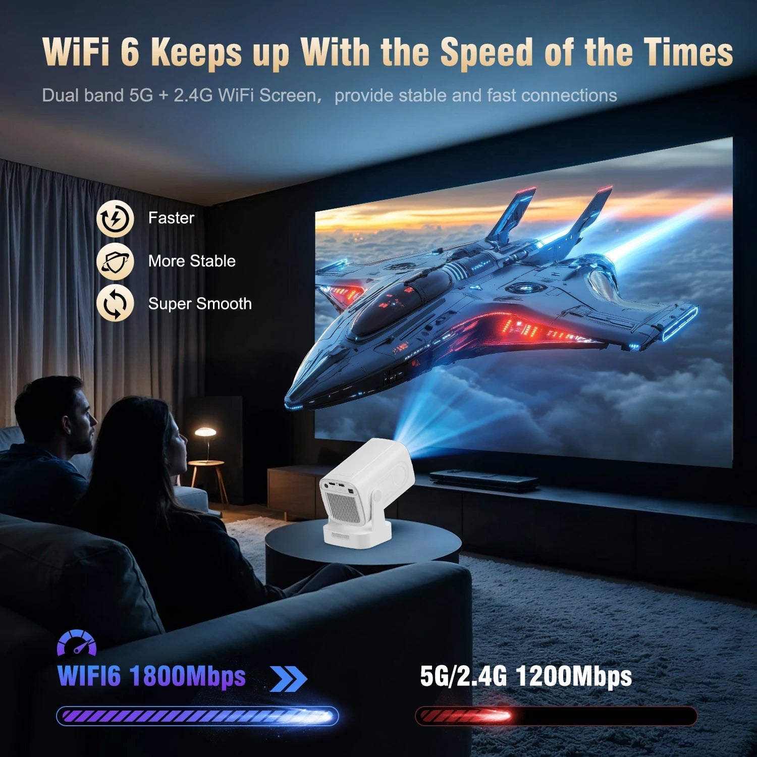 LuxovBeam Outdoor Projector 1080P 330 ANSI Daylight WiFi 6 Android 11 0.8:1 Throw Auto-Focus