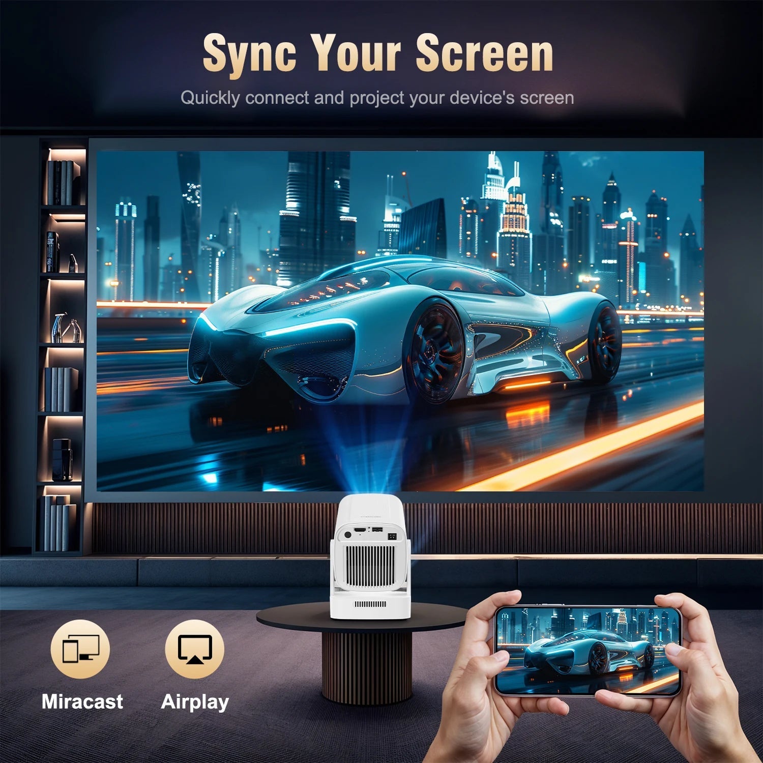 LuxovBeam Outdoor Projector 1080P 330 ANSI Daylight WiFi 6 Android 11 0.8:1 Throw Auto-Focus