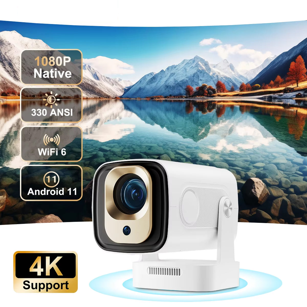 LuxovBeam Outdoor Projector 1080P 330 ANSI Daylight WiFi 6 Android 11 0.8:1 Throw Auto-Focus