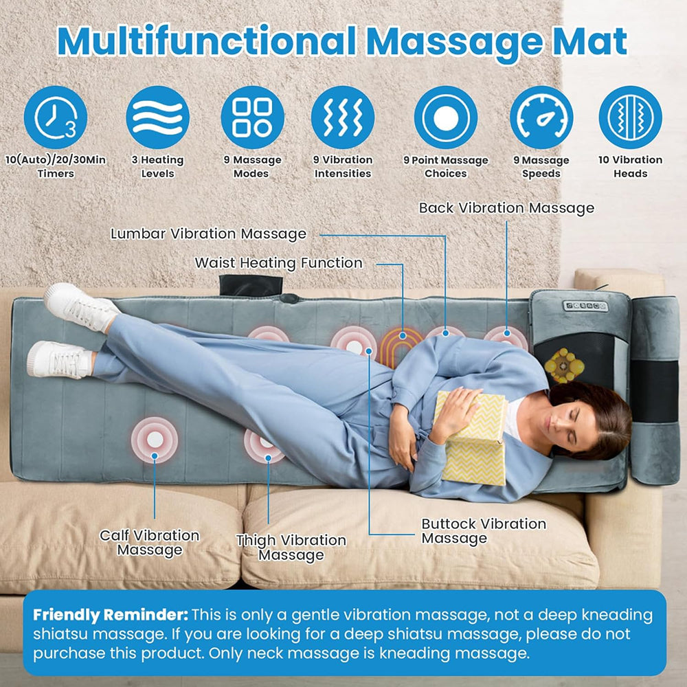 MajixLiva Full Body Massage Mat with 20 Kneading Neck Nodes, 10 Vibration Points, Waist Heat, and Detachable Foot Massager