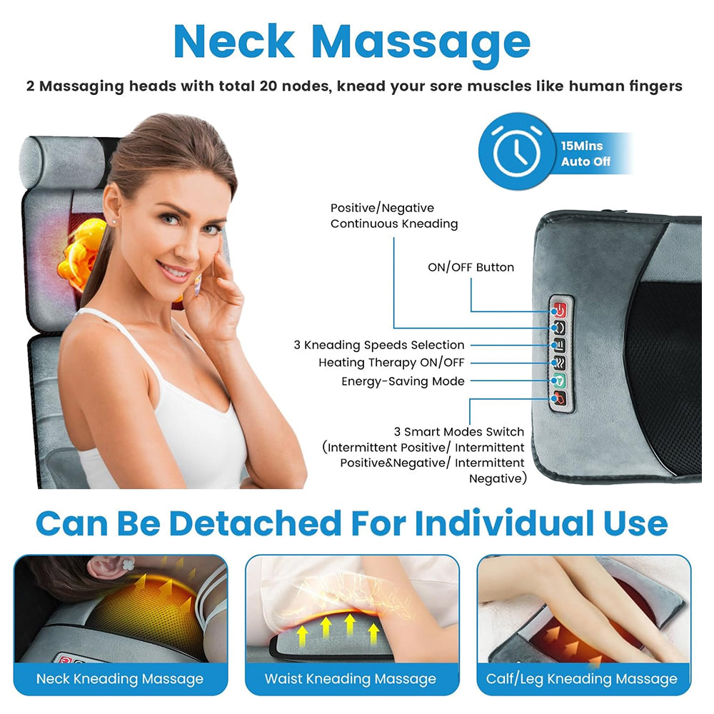 MajixLiva Full Body Massage Mat with 20 Kneading Neck Nodes, 10 Vibration Points, Waist Heat, and Detachable Foot Massager