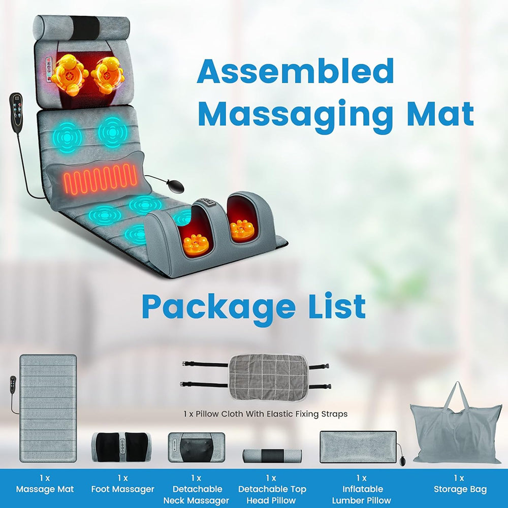 MajixLiva Full Body Massage Mat with 20 Kneading Neck Nodes, 10 Vibration Points, Waist Heat, and Detachable Foot Massager