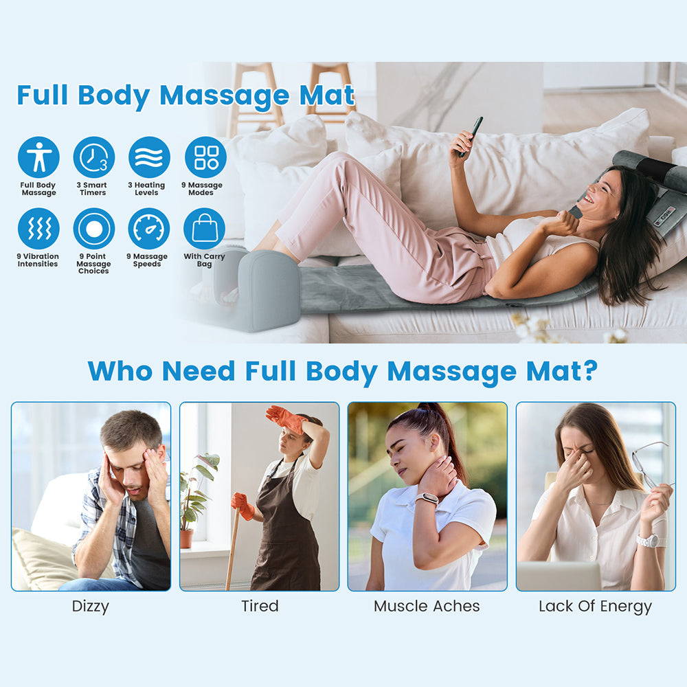 MajixLiva Full Body Massage Mat with 20 Kneading Neck Nodes, 10 Vibration Points, Waist Heat, and Detachable Foot Massager