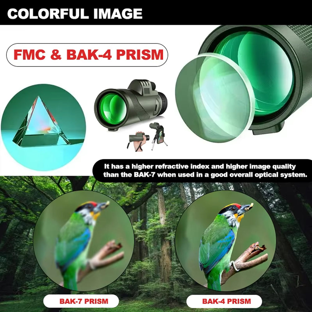 MenixFos 80x100 Monocular Telescope High Power BAK4 Prism with Smartphone Adapter & Tripod
