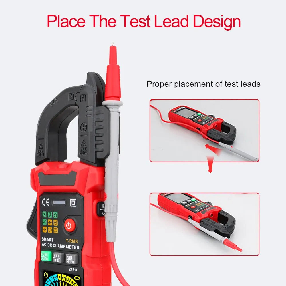 True RMS Digital Clamp Meter 6000 Counts AC DC Ammeter Voltmeter with NCV 36mm Jaw MereiCeci