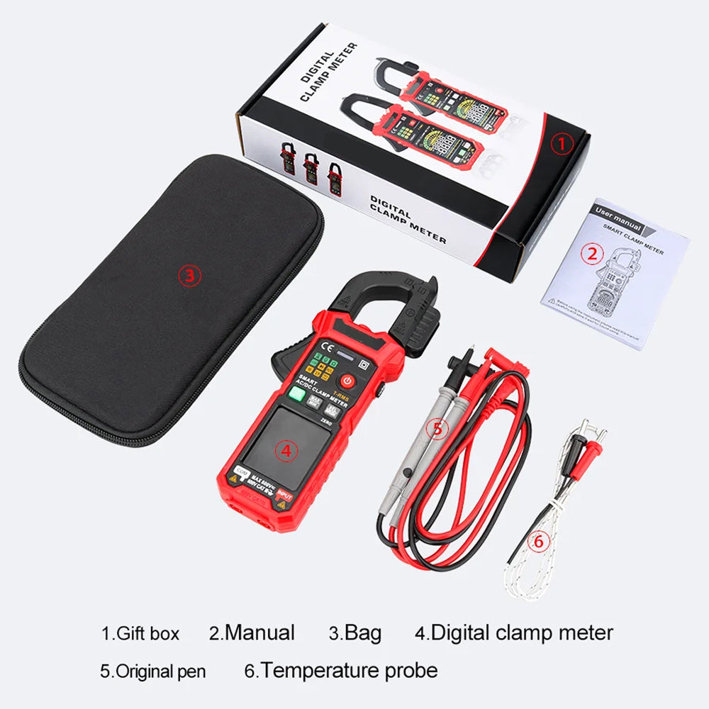 True RMS Digital Clamp Meter 6000 Counts AC DC Ammeter Voltmeter with NCV 36mm Jaw MereiCeci