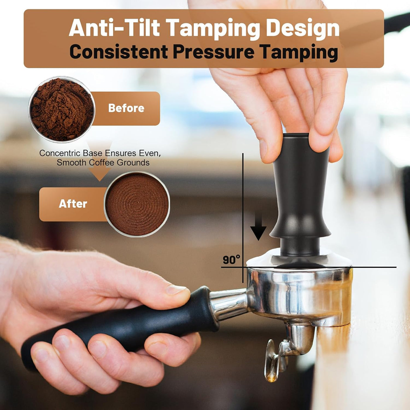 Stainless Steel Espresso Coffee Tamper - Flat Base Barista Tool for Espresso Machine