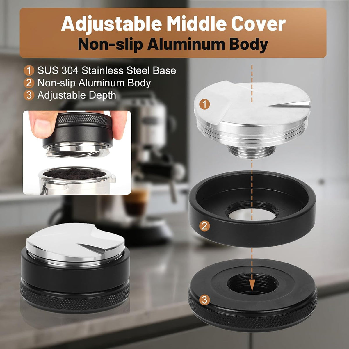 Stainless Steel Espresso Coffee Tamper - Flat Base Barista Tool for Espresso Machine