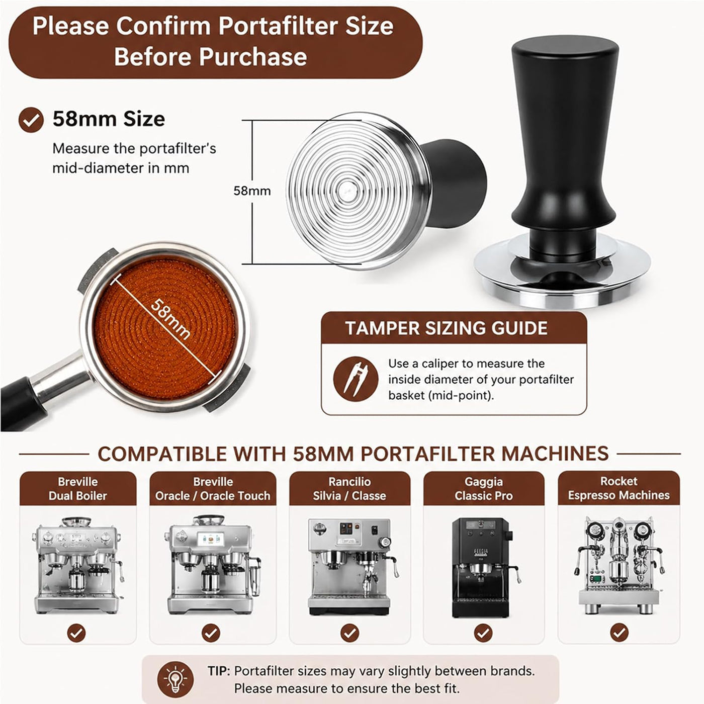 Stainless Steel Espresso Coffee Tamper - Flat Base Barista Tool for Espresso Machine
