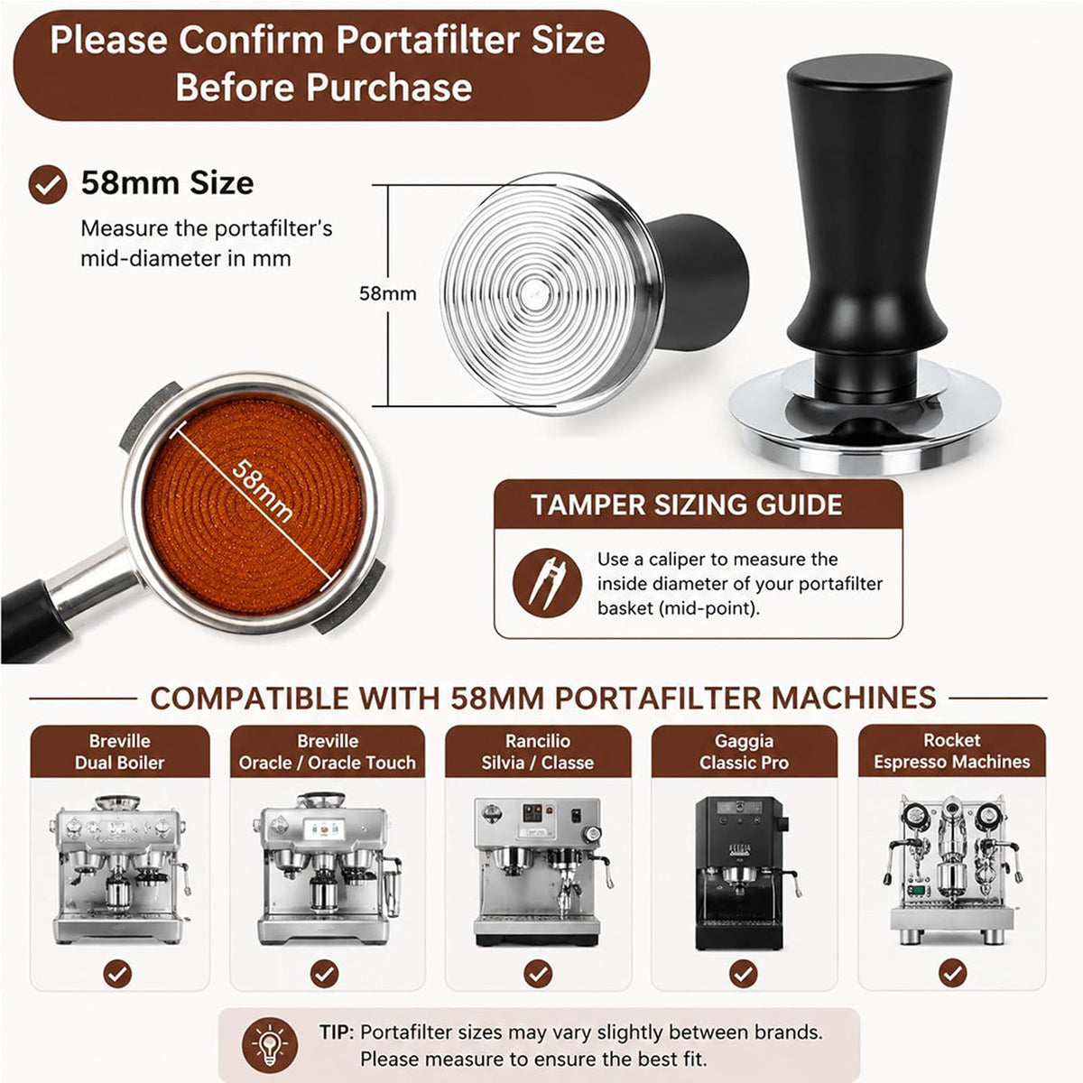Stainless Steel Espresso Coffee Tamper - Flat Base Barista Tool for Espresso Machine