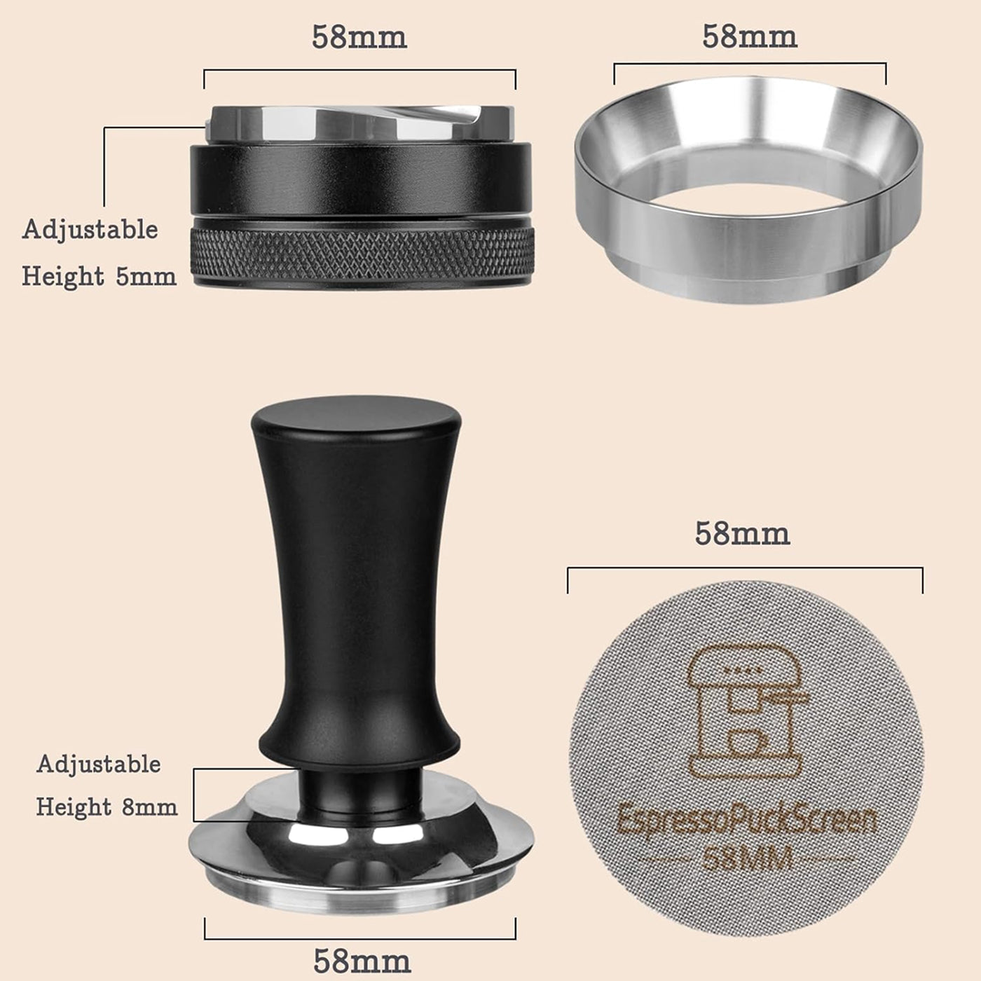 Stainless Steel Espresso Coffee Tamper - Flat Base Barista Tool for Espresso Machine