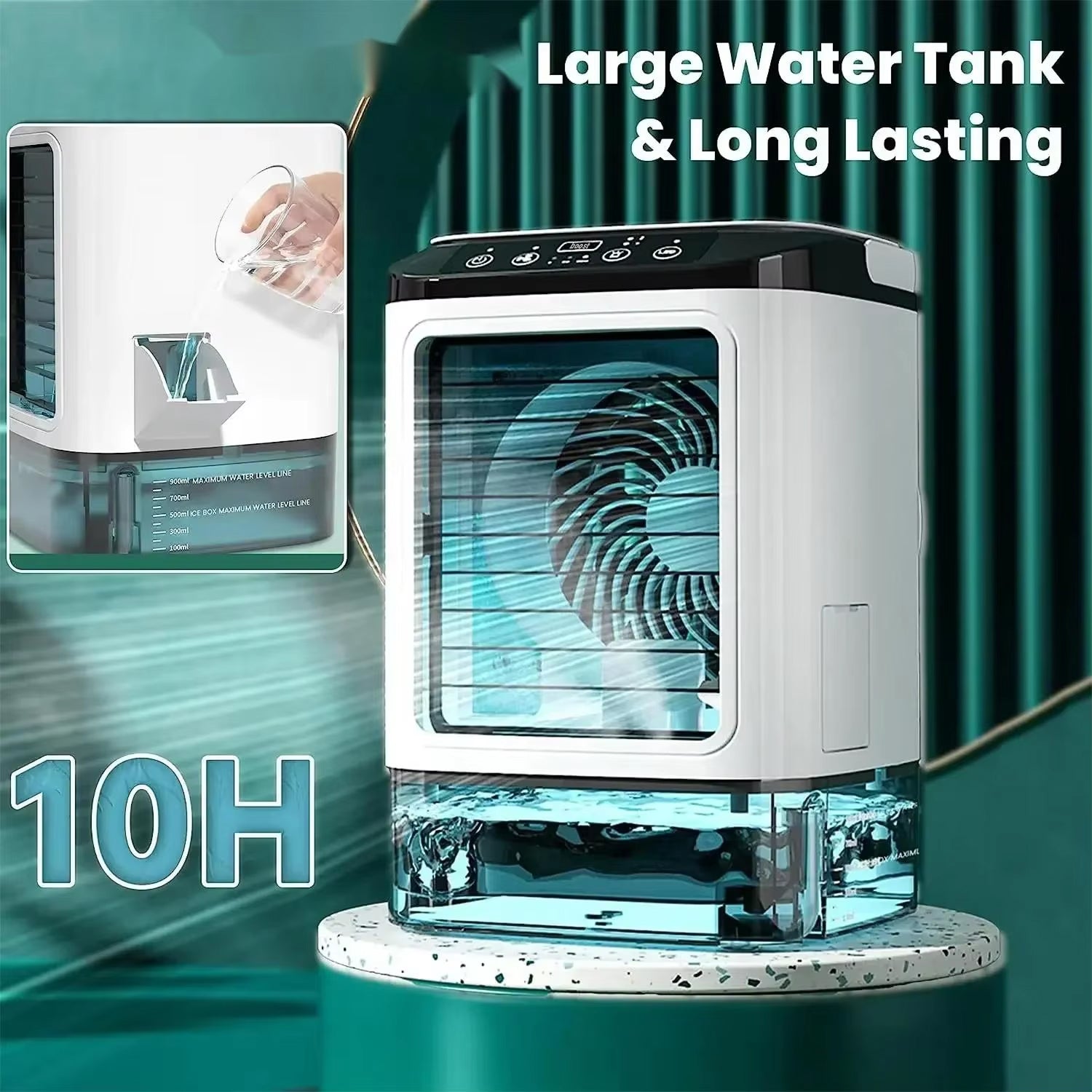 MintFesi Misting Fan 900mL Ice Compartment 10-in-1 Humidifier Quiet 35dB Portable Cooler