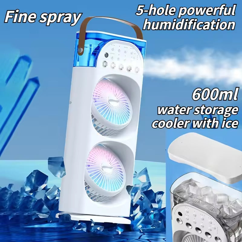 MixanAir Portable Air Conditioner Dual Turbine 12m Airflow 600ml 5-Hole Ultrasonic Mist