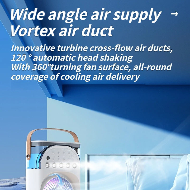 MixanAir Portable Air Conditioner Dual Turbine 12m Airflow 600ml 5-Hole Ultrasonic Mist