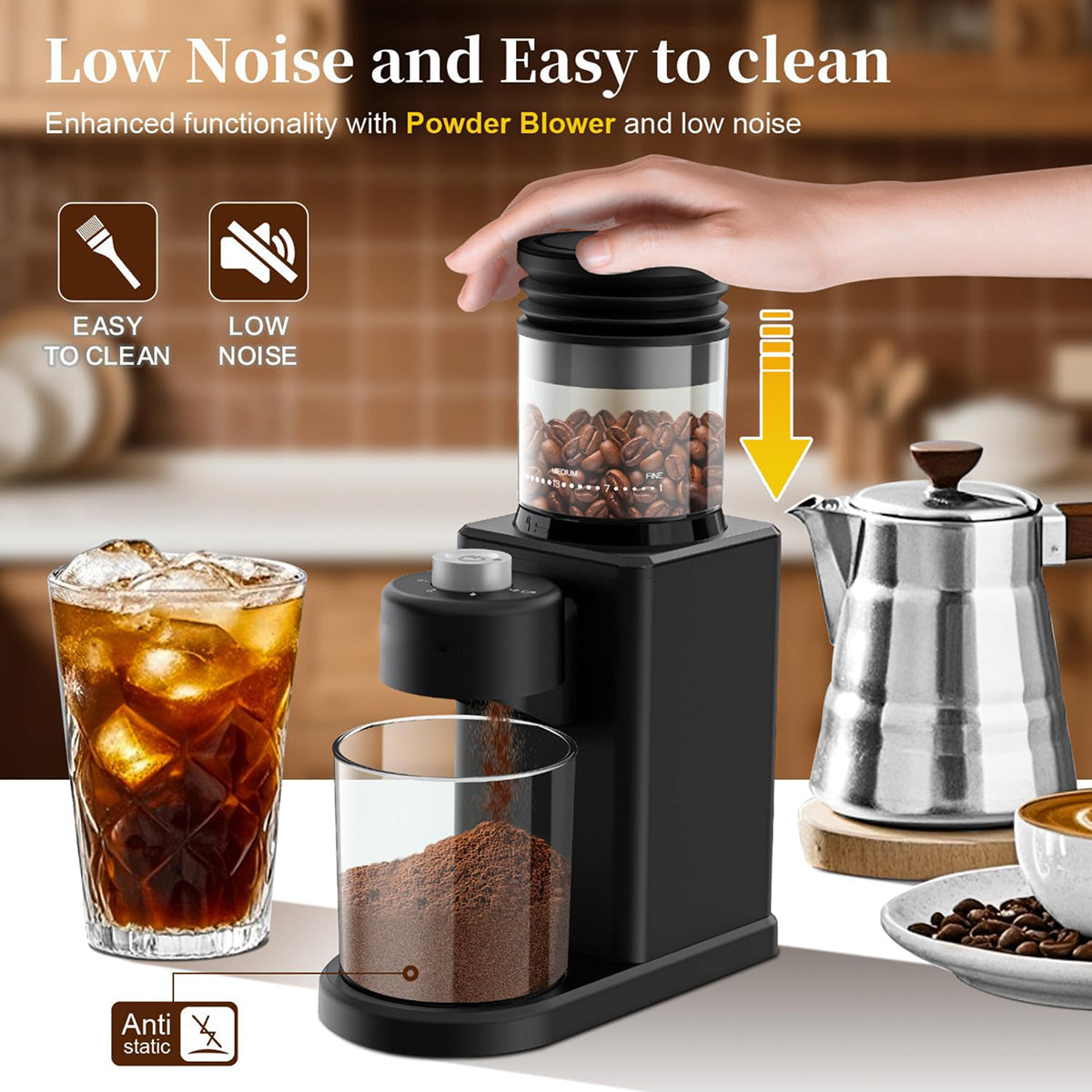 Electric Burr Espresso Coffee Grinder - Fine to Coarse Grind Settings