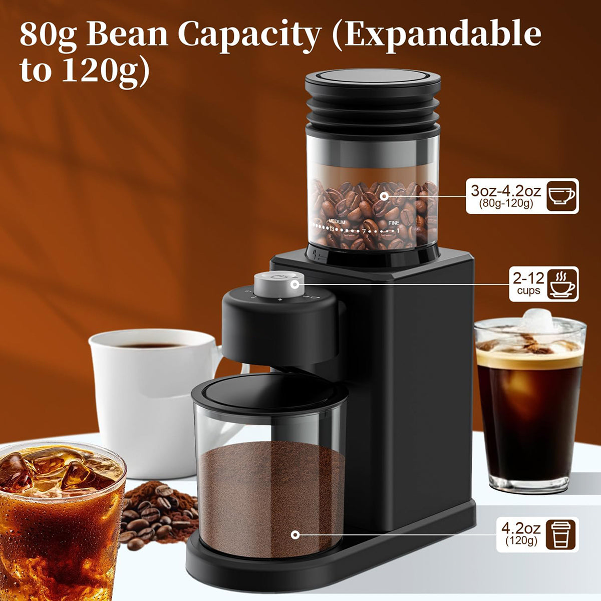 Electric Burr Espresso Coffee Grinder - Fine to Coarse Grind Settings