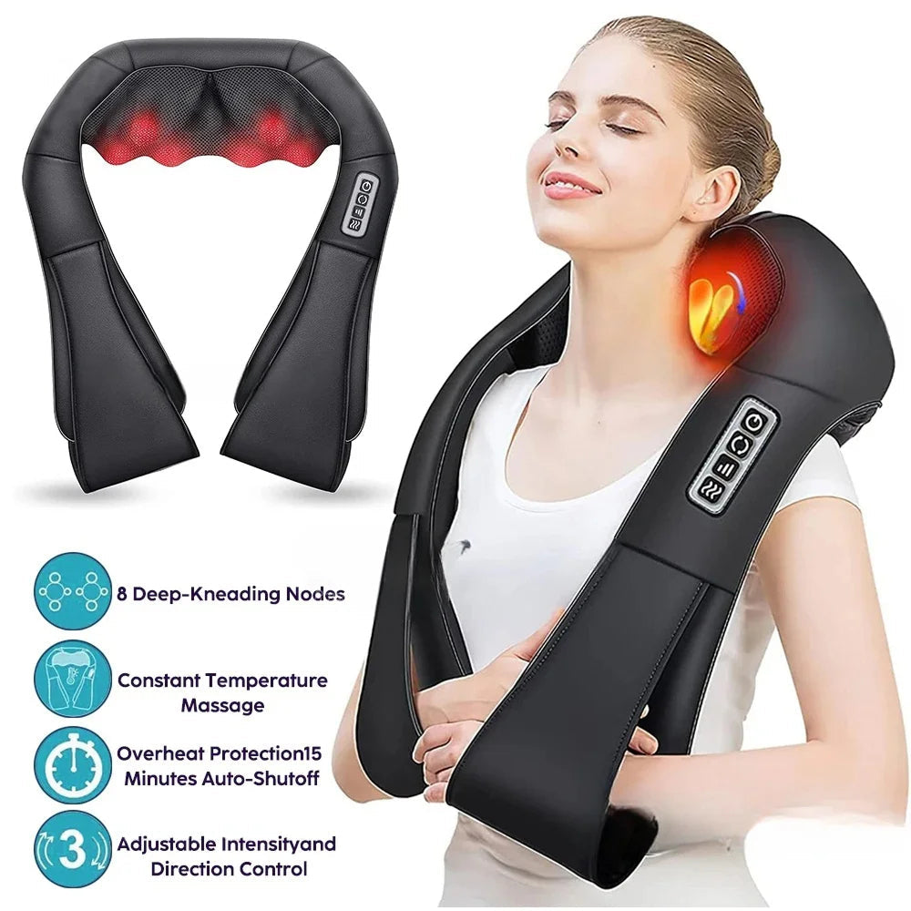 NekiMaxiv Neck and Shoulder Massager with 8 Bi-Directional Nodes, 115°F Heat, and Adjustable Straps for Deep Tissue Relief