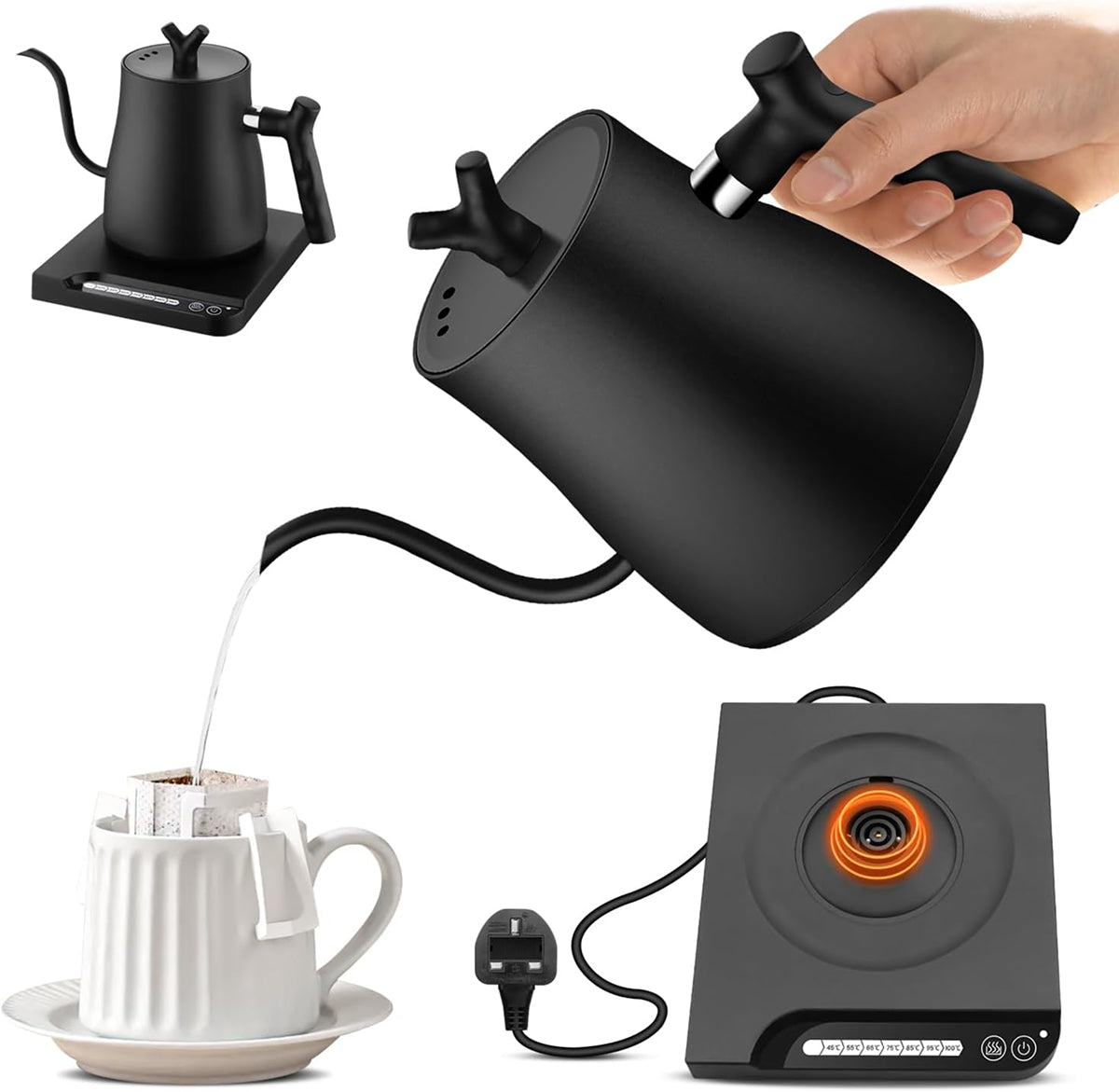 Stainless Steel Pour Over Gooseneck Kettle with Precision Spout for Coffee and Tea