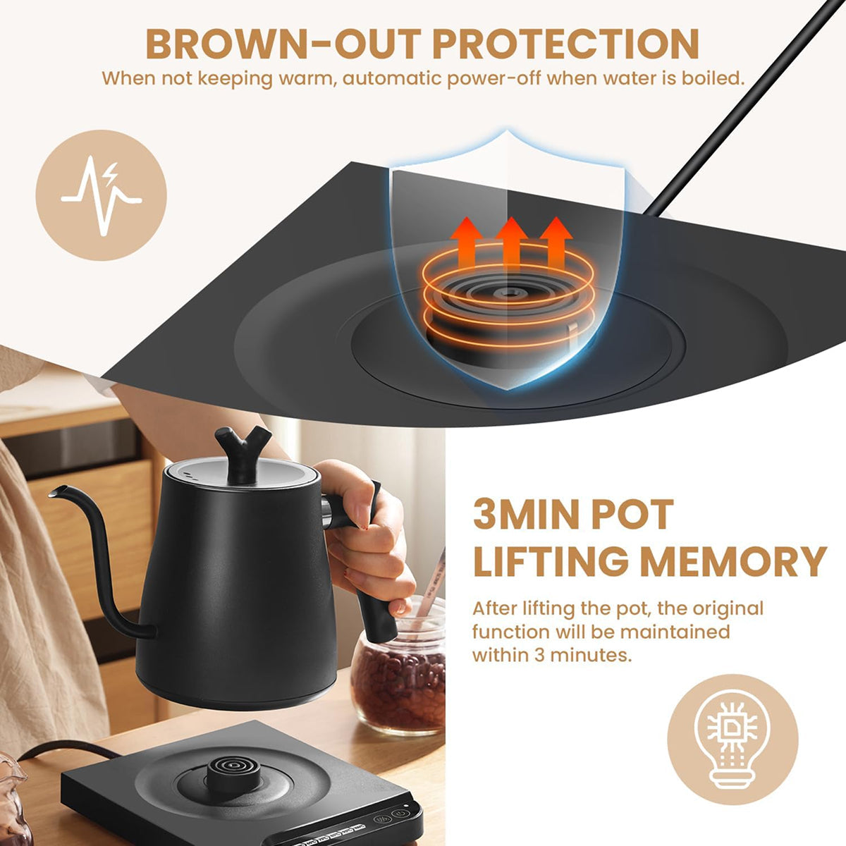 Stainless Steel Pour Over Gooseneck Kettle with Precision Spout for Coffee and Tea