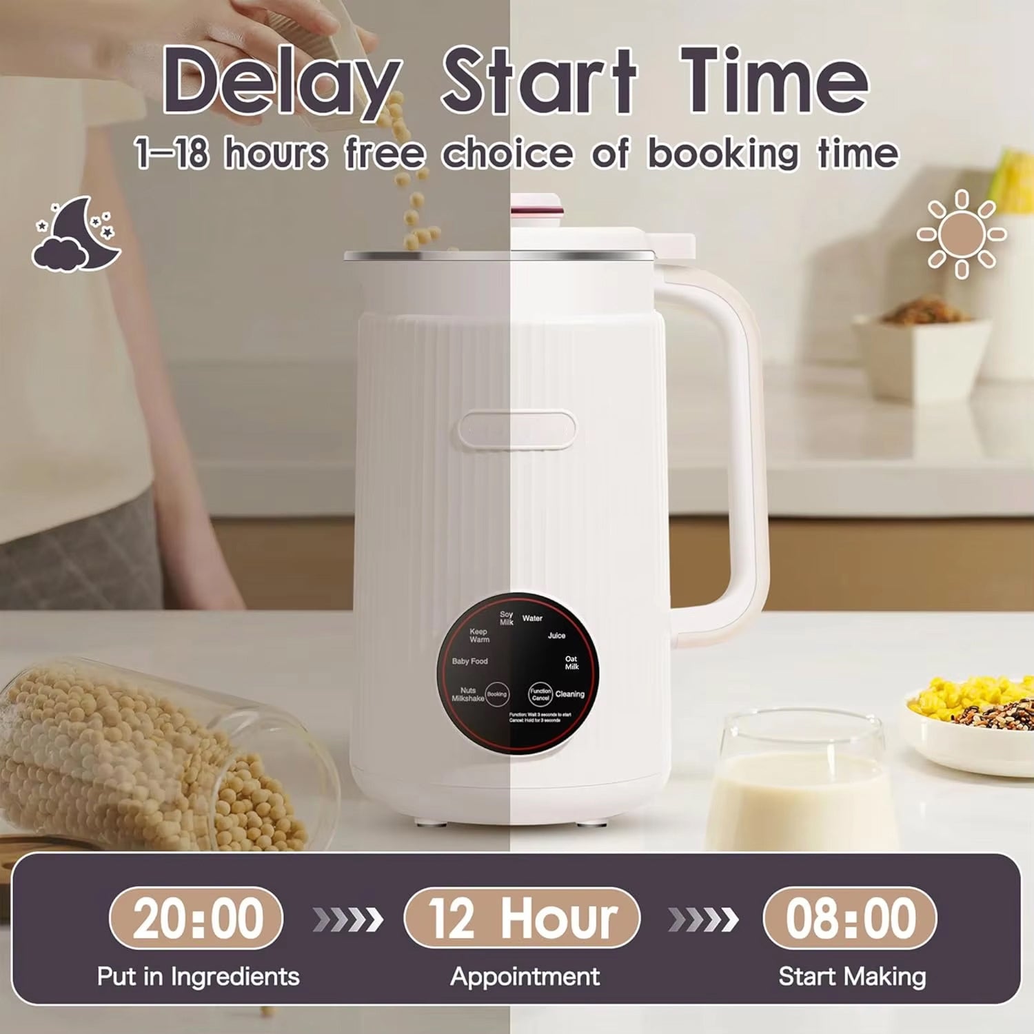 NomiPrex 8-in-1 Automatic Plant-Based Milk Maker with 12-Blade CypherCore System, 40oz Family Capacity and 18-Hour Delay Timer