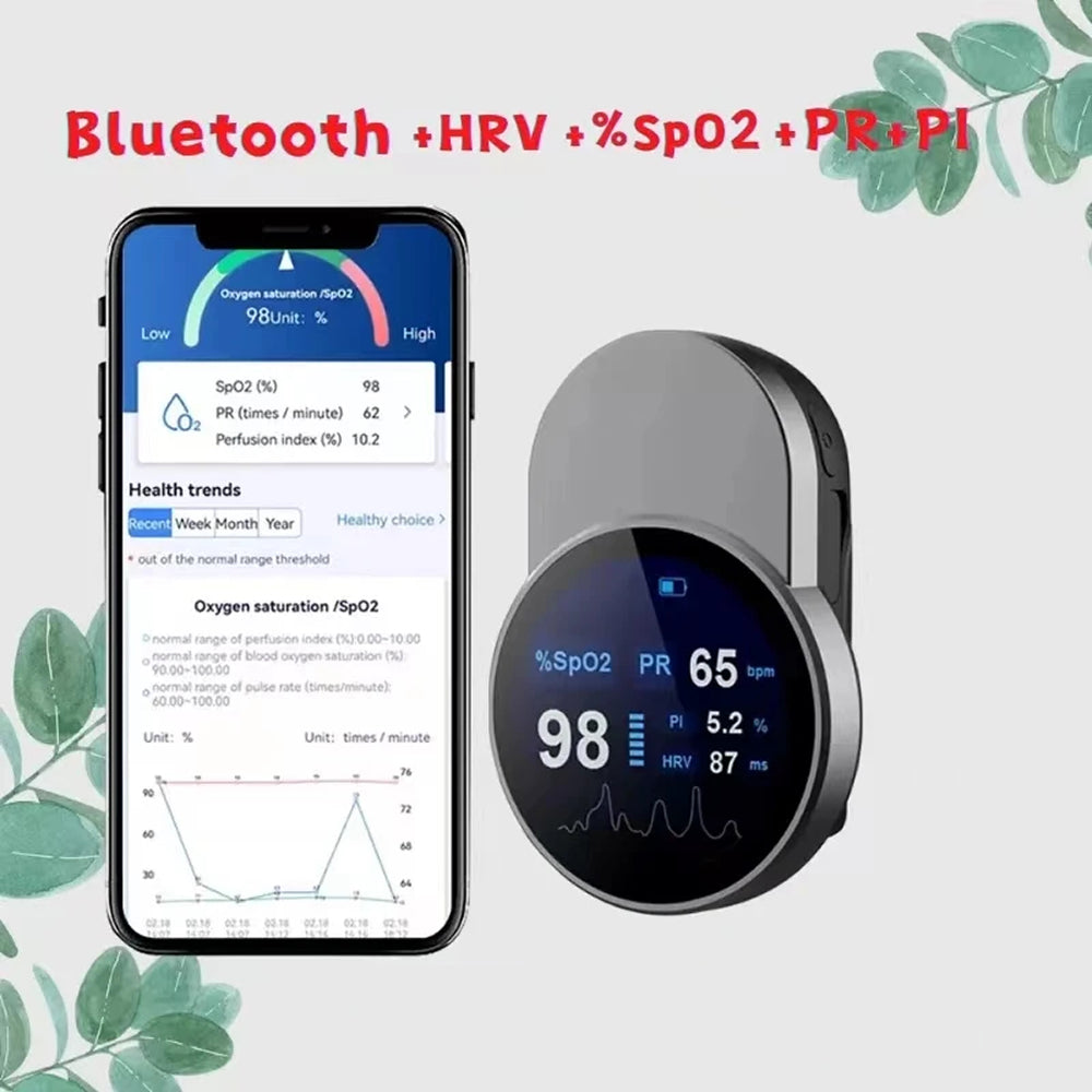 OxiMetik Bluetooth Pulse Oximeter Rechargeable SpO2 Monitor with HRV & App Tracking