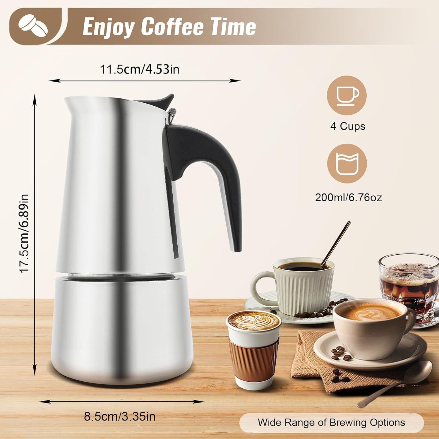 PeviComak Electric Coffee Percolator 304 Stainless Steel with 5-Gear Temp Control