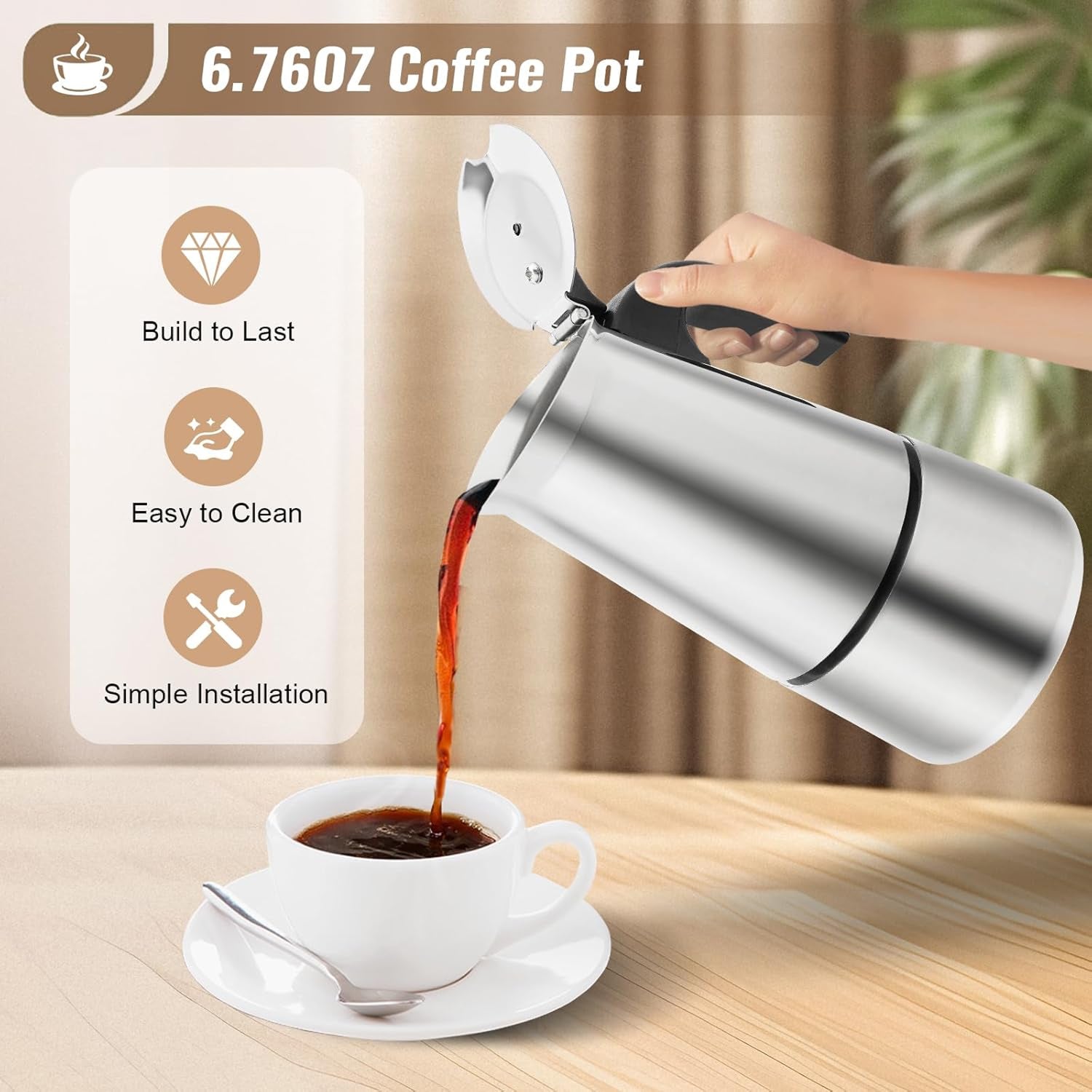 PeviComak Electric Coffee Percolator 304 Stainless Steel with 5-Gear Temp Control
