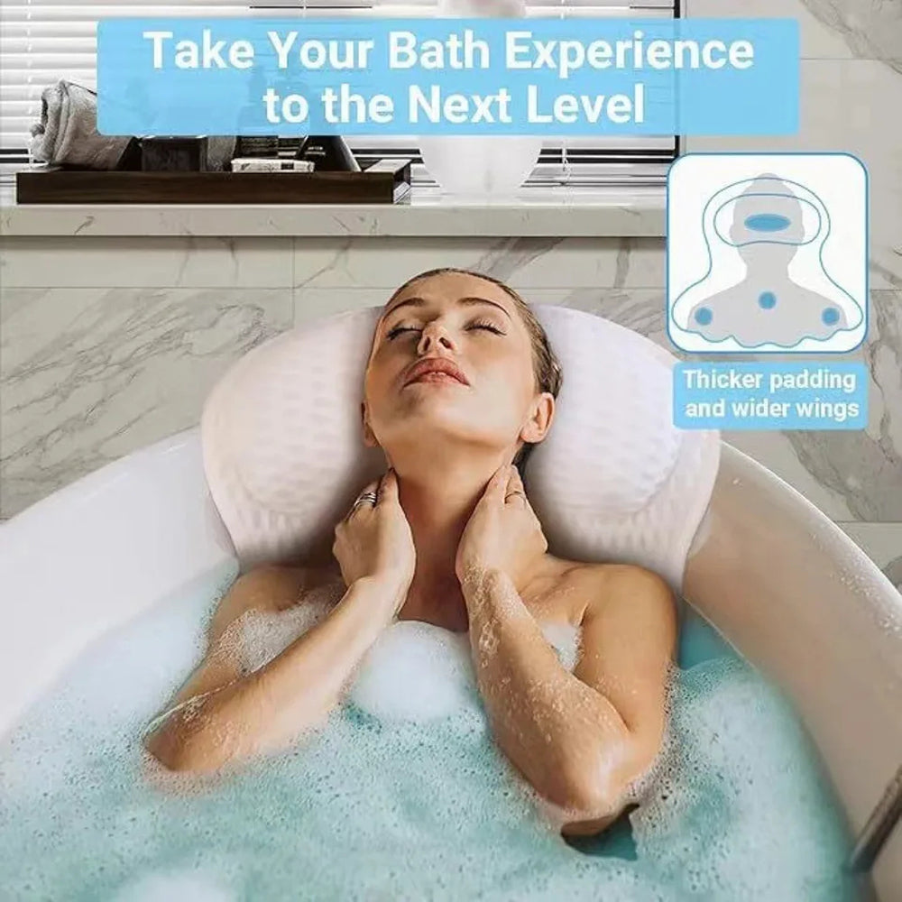 PilivKaxi Bath Pillow with 4D Air Mesh Neck and Back Support Non-Slip Suction Cups for Spa Relaxation