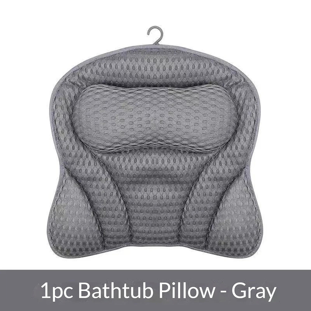 PilivKaxi Bath Pillow with 4D Air Mesh Neck and Back Support Non-Slip Suction Cups for Spa Relaxation