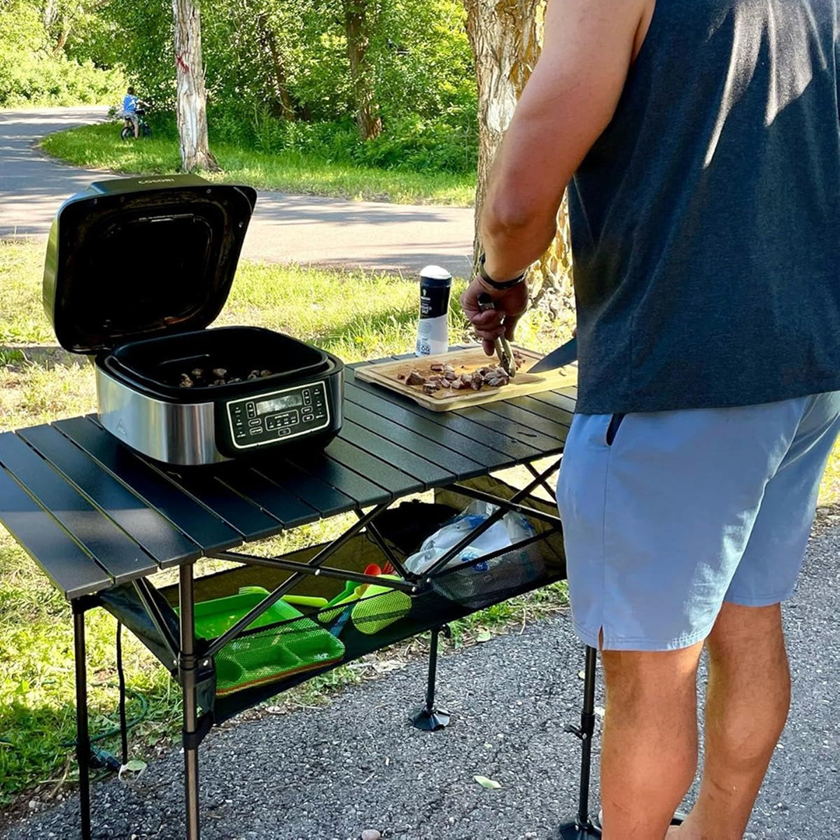 PimiTabix Folding Picnic Table Aluminum 12.3 lbs Adjustable Height 4-6 Person Roll-Up Top