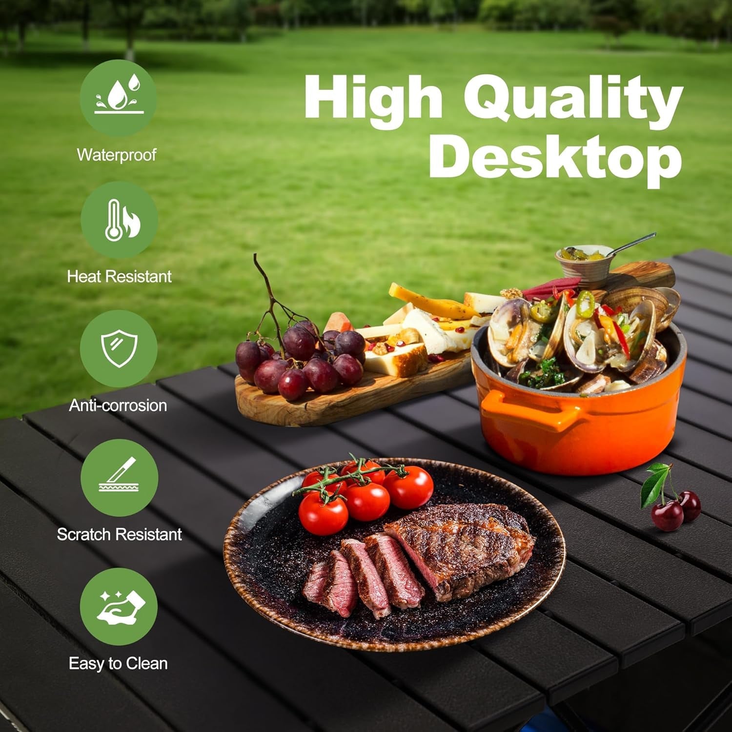 PimiTabix Folding Picnic Table Aluminum 12.3 lbs Adjustable Height 4-6 Person Roll-Up Top