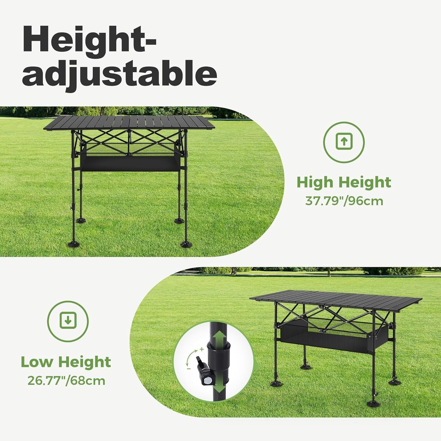 PimiTabix Folding Picnic Table Aluminum 12.3 lbs Adjustable Height 4-6 Person Roll-Up Top