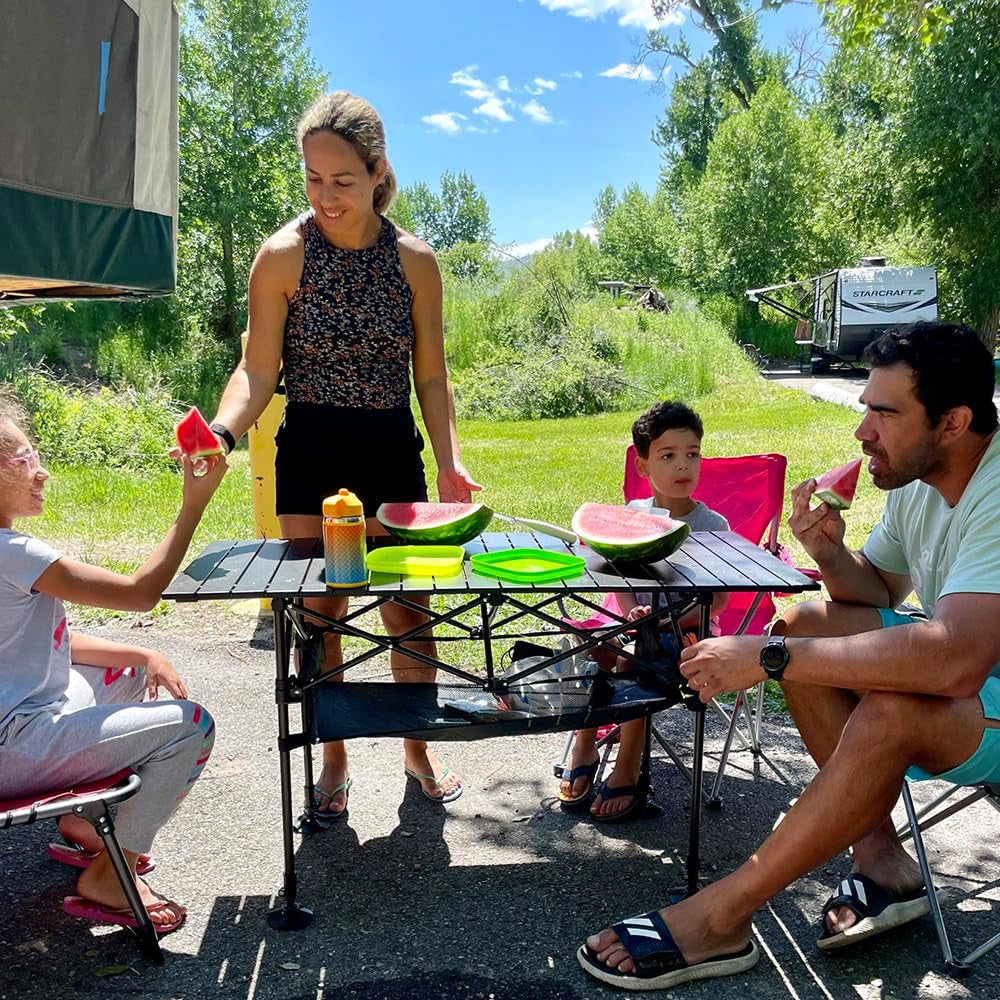 PimiTabix Folding Picnic Table Aluminum 12.3 lbs Adjustable Height 4-6 Person Roll-Up Top