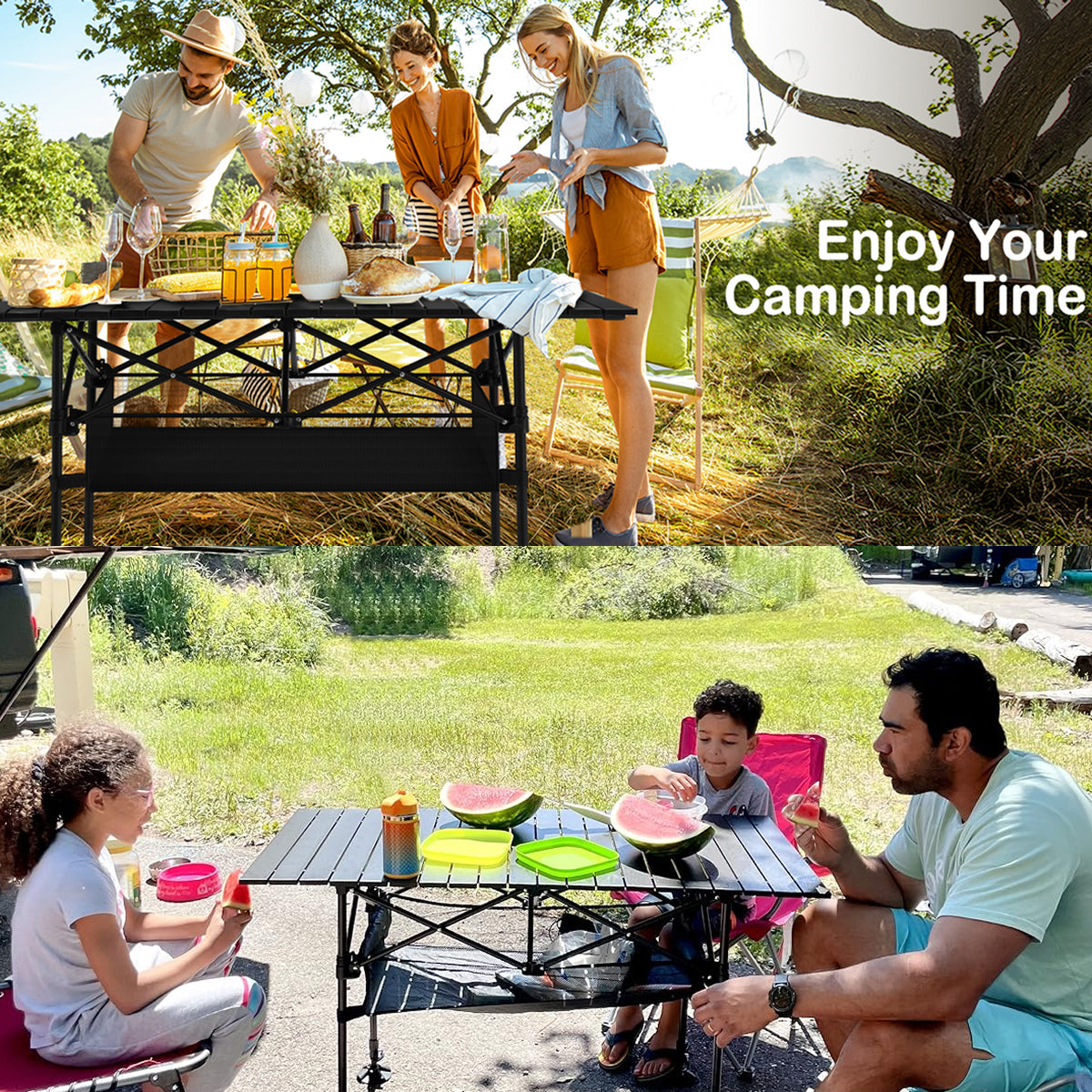 PimiTabix Folding Picnic Table Aluminum 12.3 lbs Adjustable Height 4-6 Person Roll-Up Top