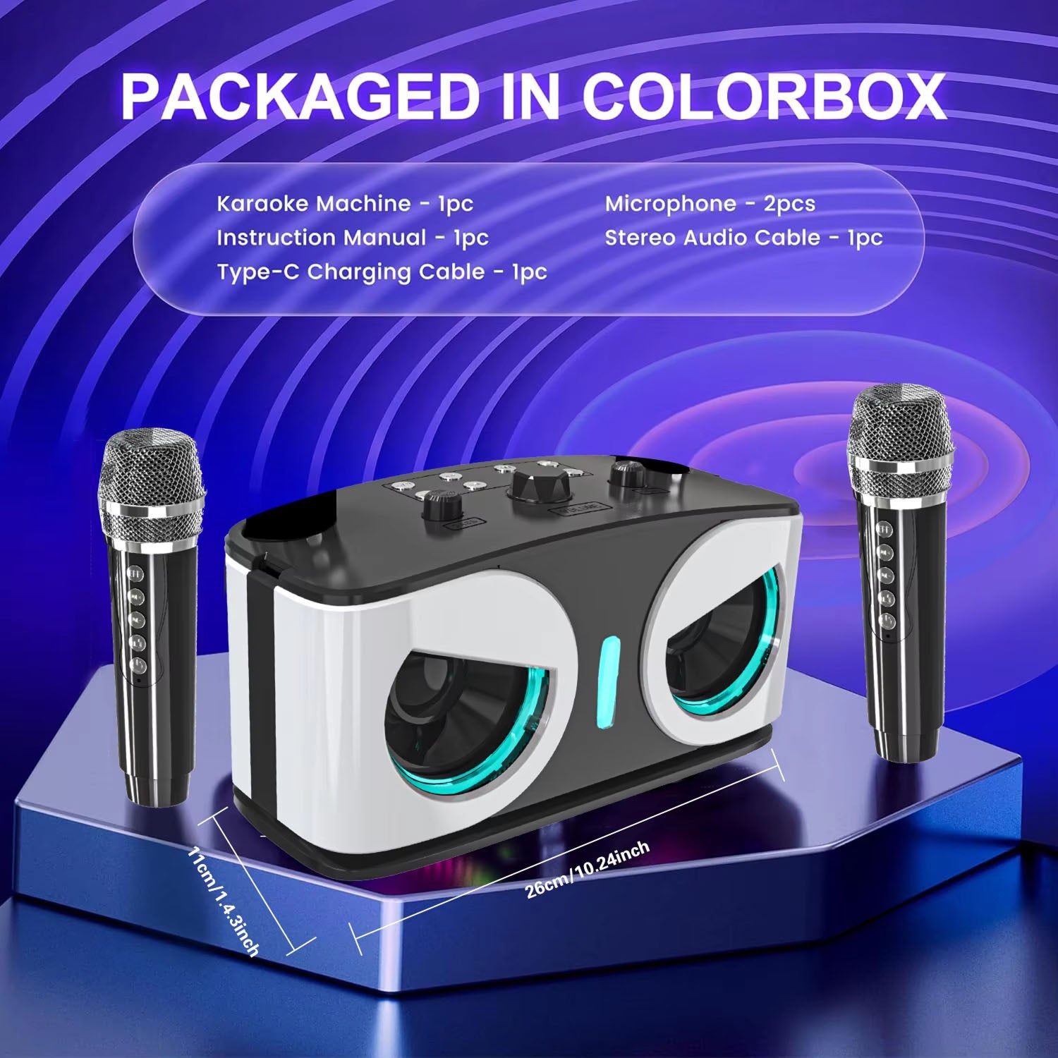 PocketMuzi Portable Karaoke Machine Dual 10W Bluetooth 5.3 Speaker with 2 Mics