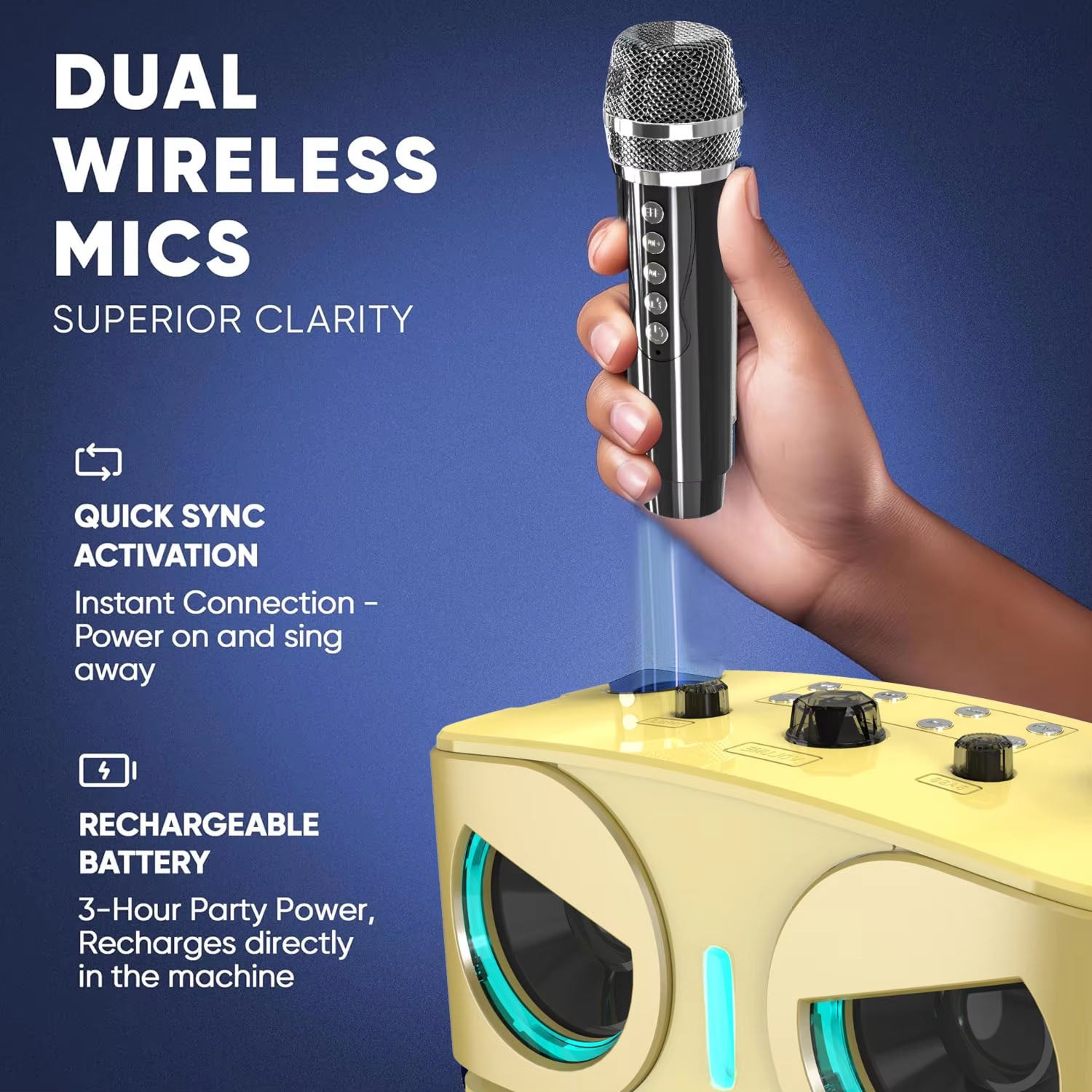 PocketMuzi Portable Karaoke Machine Dual 10W Bluetooth 5.3 Speaker with 2 Mics