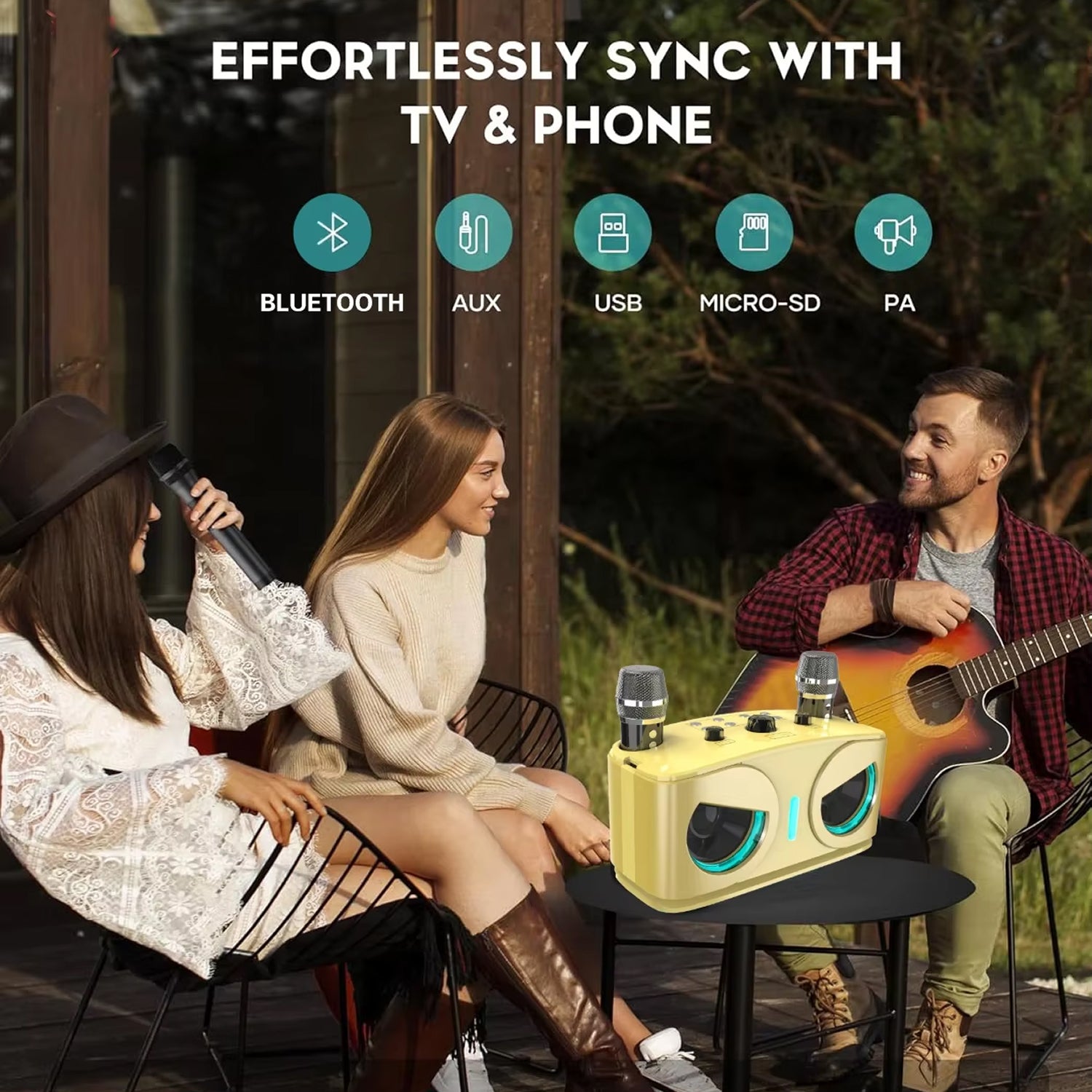 PocketMuzi Portable Karaoke Machine Dual 10W Bluetooth 5.3 Speaker with 2 Mics