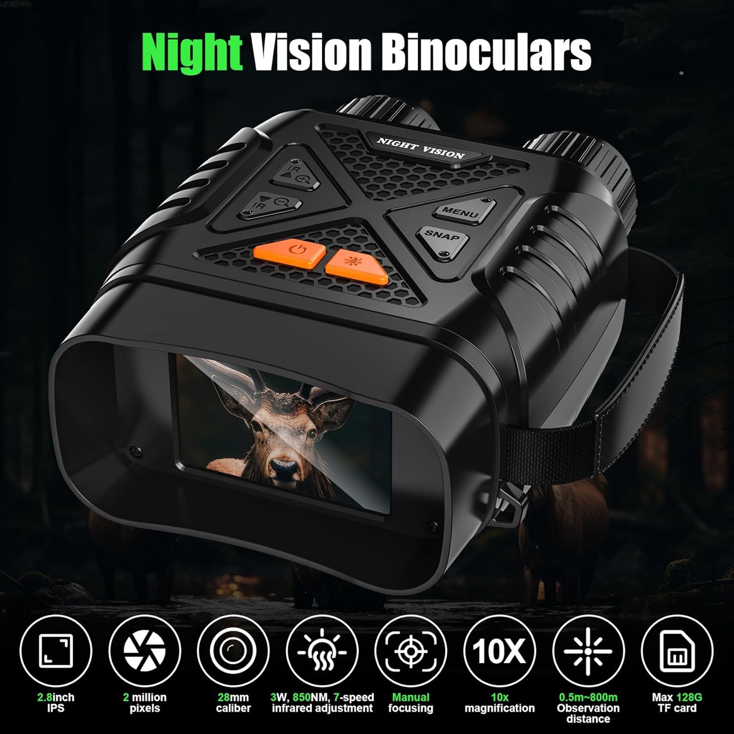 PossNiox Night Vision Binoculars 800m Range Military-Grade Infrared 10X Zoom HD Recording