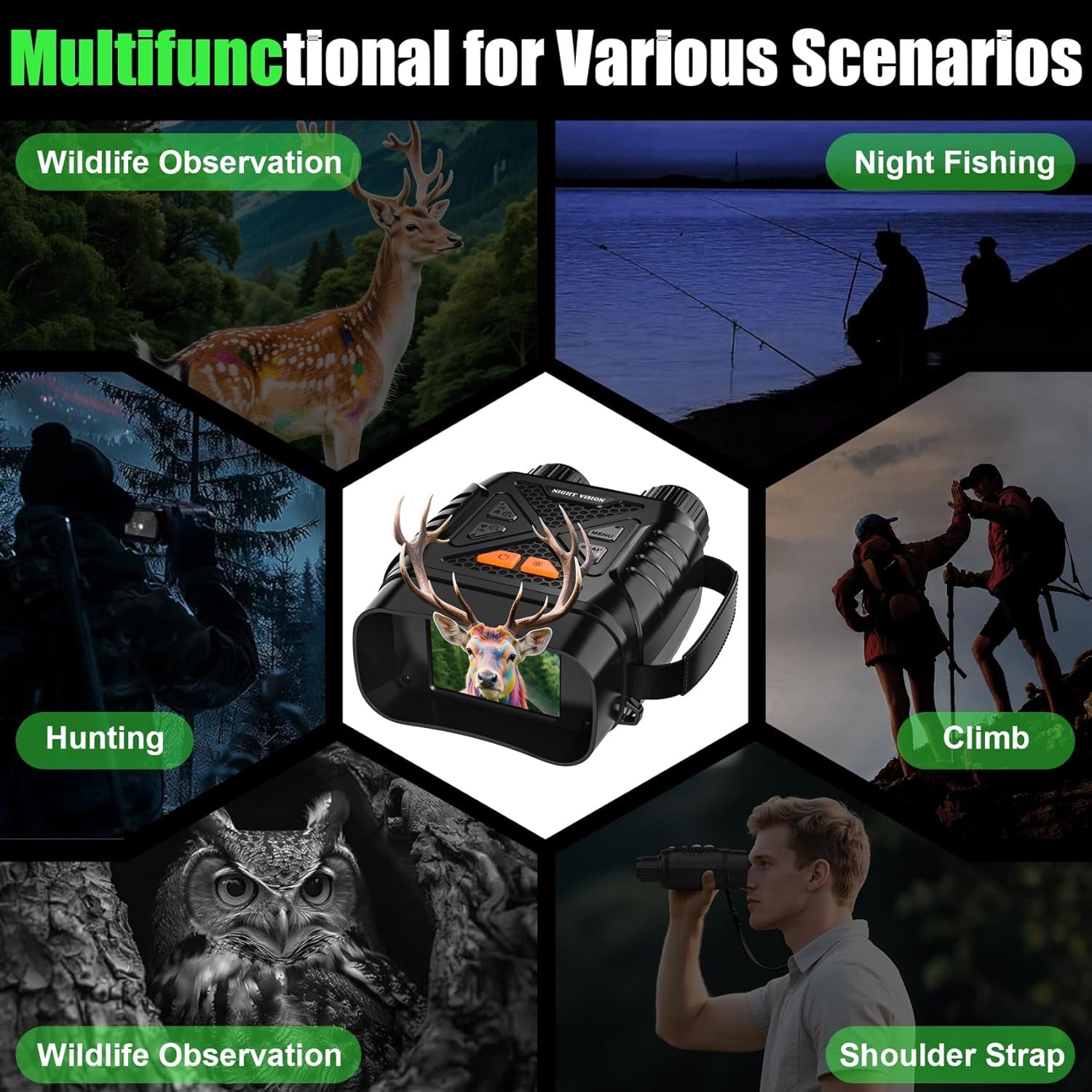 PossNiox Night Vision Binoculars 800m Range Military-Grade Infrared 10X Zoom HD Recording