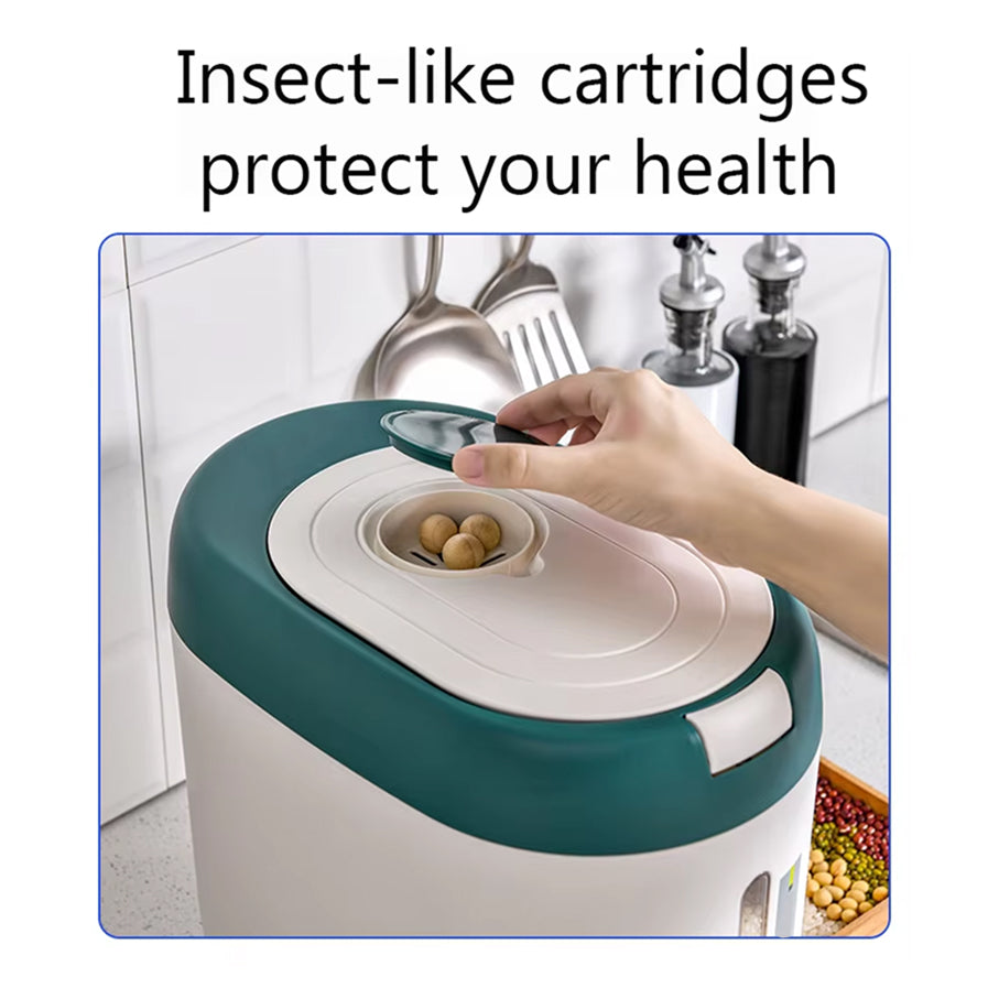PourWize 10kg Rice Dispenser - Automatic Open Cover, Airtight 360° Sealing, Insect-Proof Cartridge