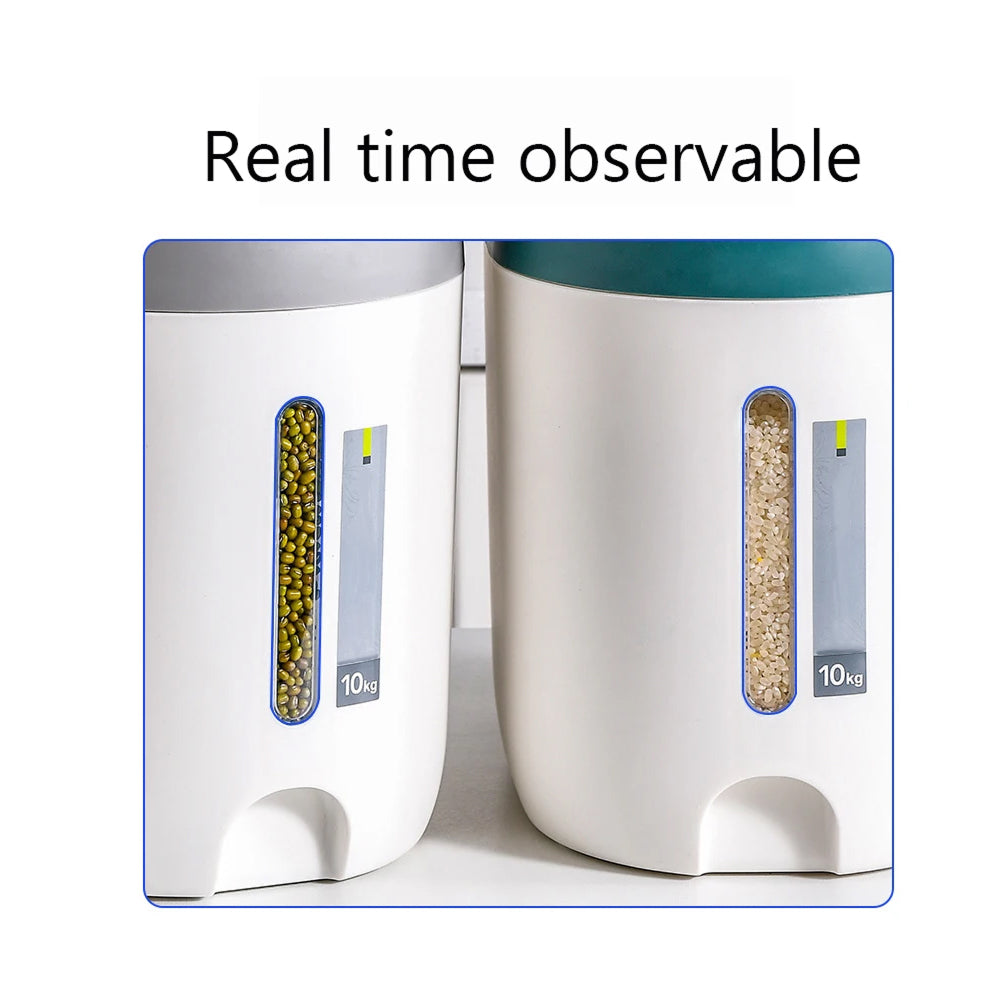 PourWize 10kg Rice Dispenser - Automatic Open Cover, Airtight 360° Sealing, Insect-Proof Cartridge