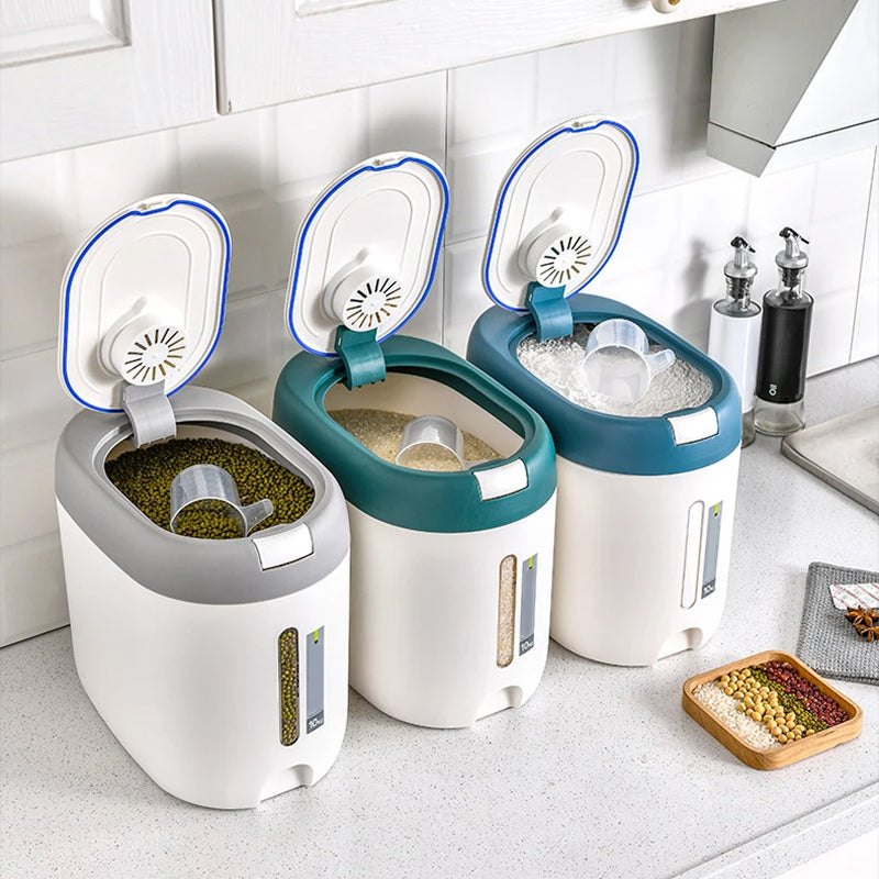 PourWize 10kg Rice Dispenser - Automatic Open Cover, Airtight 360° Sealing, Insect-Proof Cartridge