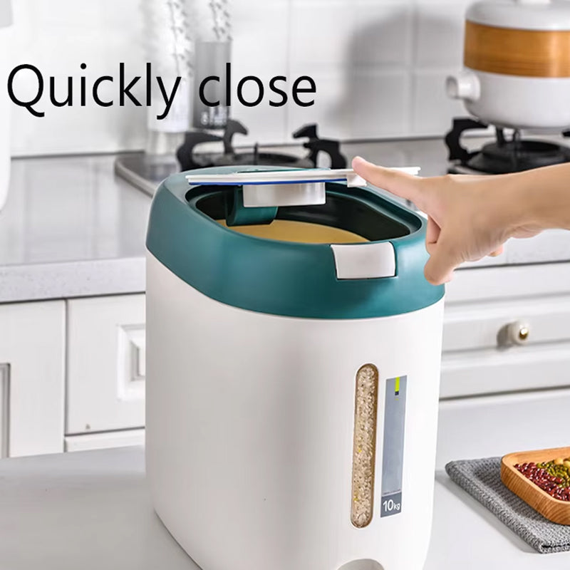 PourWize 10kg Rice Dispenser - Automatic Open Cover, Airtight 360° Sealing, Insect-Proof Cartridge
