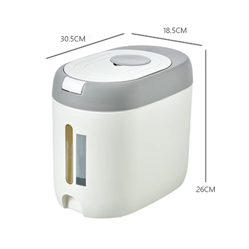 PourWize 10kg Rice Dispenser - Automatic Open Cover, Airtight 360° Sealing, Insect-Proof Cartridge