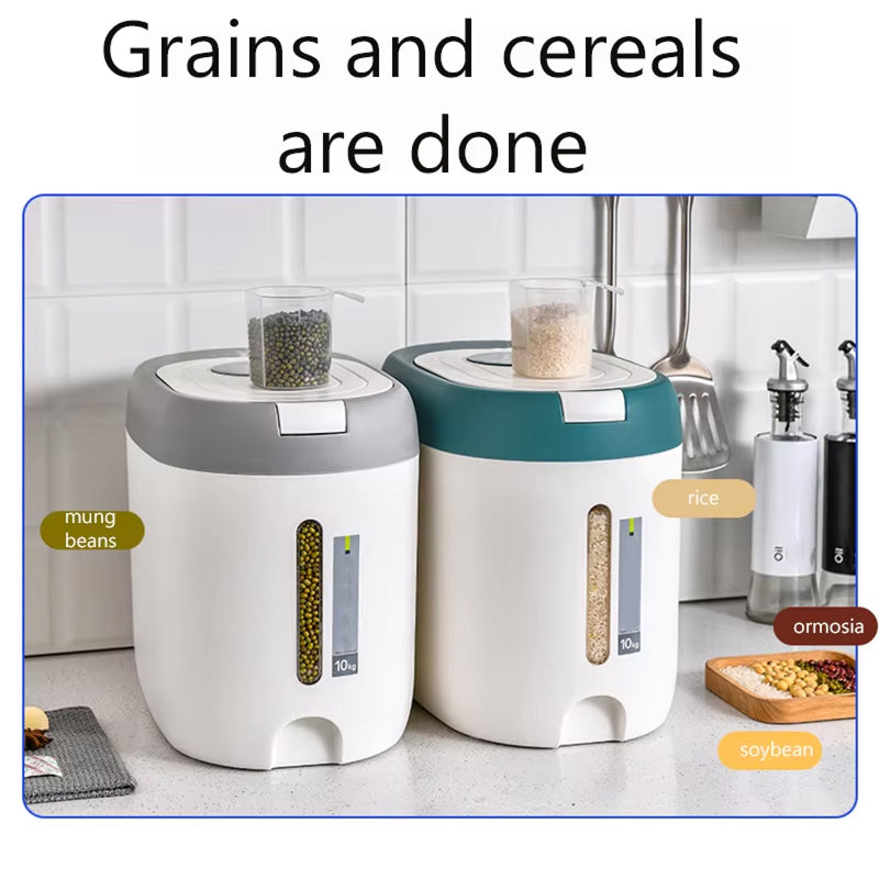 PourWize 10kg Rice Dispenser - Automatic Open Cover, Airtight 360° Sealing, Insect-Proof Cartridge